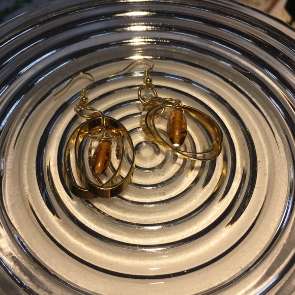 Gold and Amber Dangle Earrings - Picture 8 of 8